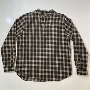 J. PETERMAN Co. Henley Poet's Shirt Men’s Medium Banded Collarless Plaid
